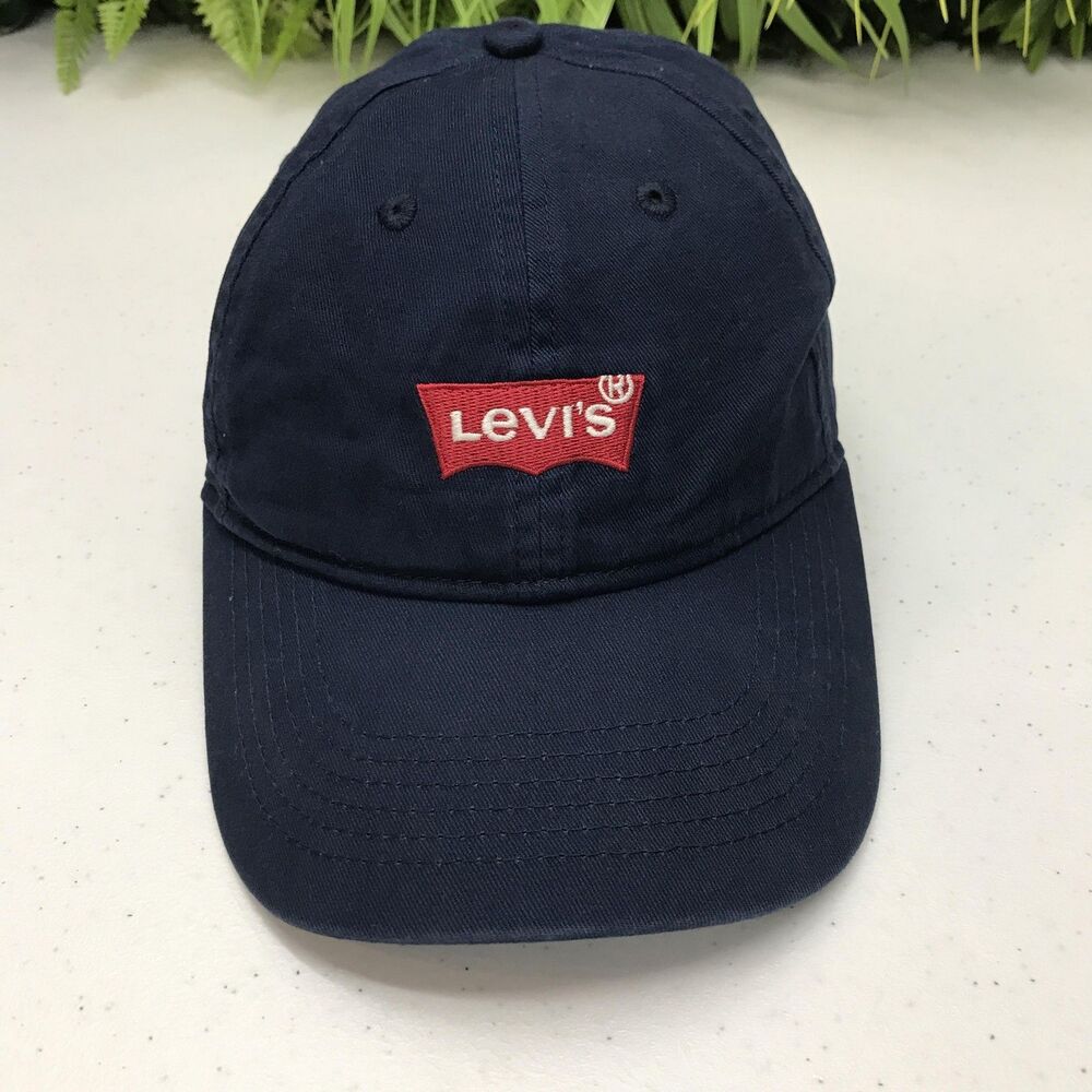 Levi's Hat Cap Strap Back Navy Blue Red Batwing Patch Embroidered Baseball Youth